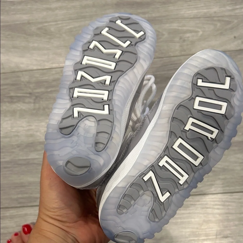 NWOT Nike Kids Air Jordan Retro 11 Low - Grey and White with Ice Blue Sole